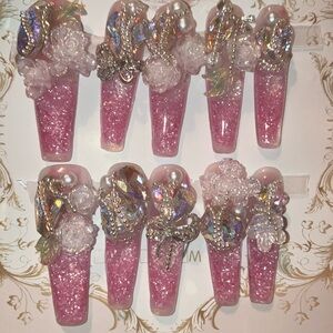 Pink Glitter Aquarium Nails